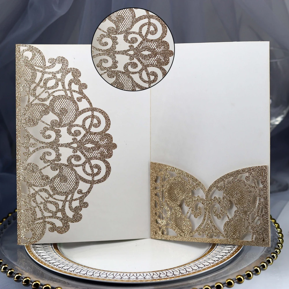  10pcs Hollow-out Lace Border Wedding Invitations Laser Cut Lace Holiday Card Business Invitation - 4.00014E+12