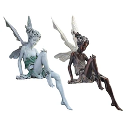 Tudor And Turek Resin Sitting Fairy Statue Garden Decorative Porch Figurine Angel Sculpture for Yard Home Garden Decoration