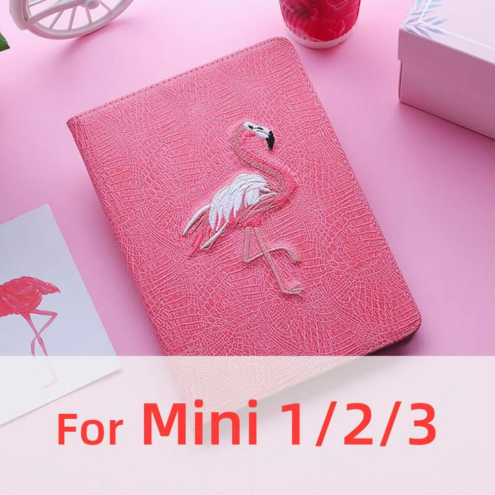 3D фламинго на плоской подошве с вышивкой Чехлы для iPad Pro 10,5 IPad Air 1 2 IPad Mini 3 4 5 A1476 A1822 A1538 тонкий мягкий чехол с откидной крышкой в виде ракушки Стенд кожаный чехол - Цвет: For Mini 1 2 3