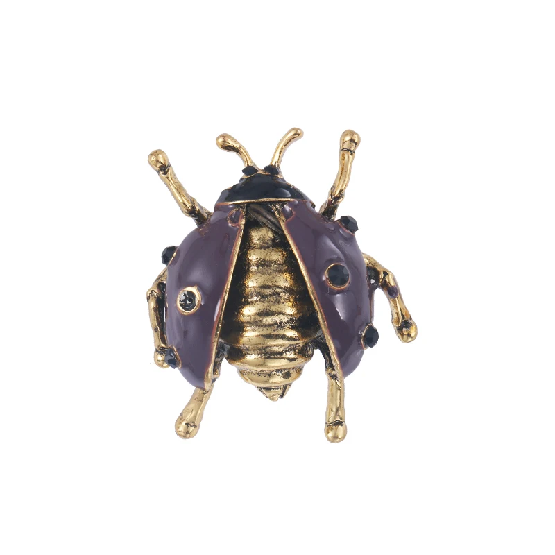 

baiduqiandu Brand New Arrival Antique Gold Color Plated Purple Ladybug Insect Brooches for Women