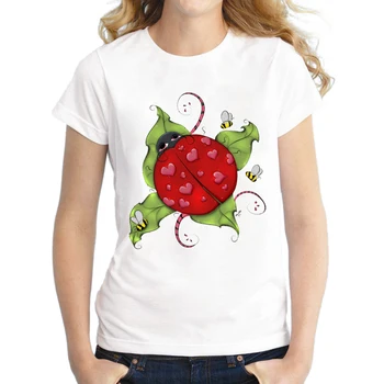 

2020 Summer Fashion Love Bug Design Women T-shirt Short Sleeve Ladybug Printed Tee Cute Lady Tops