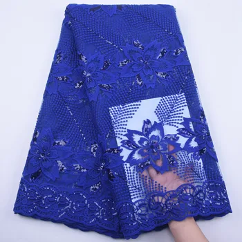 

Royal Blue Nigerian Lace Fabric 2020 High Quality Sequins Embroidery African Lace Fabric For Women French Mesh Lace Fabric Y1875