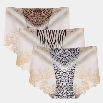 

CHRLEISURE Sexy Leopard Lace Briefs Hollow Breathable Panties Ice Silk Mid-waist Triangle Underpants Underwear For Women 2020