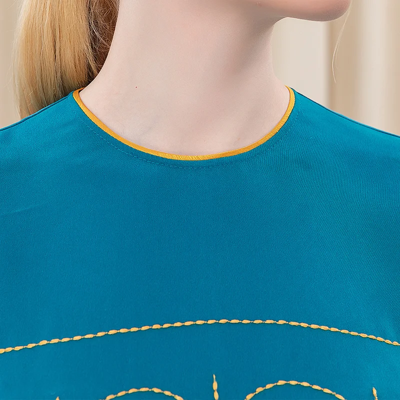 VOA Heavyweight Silk 30 at mi qing Blue round Neck
