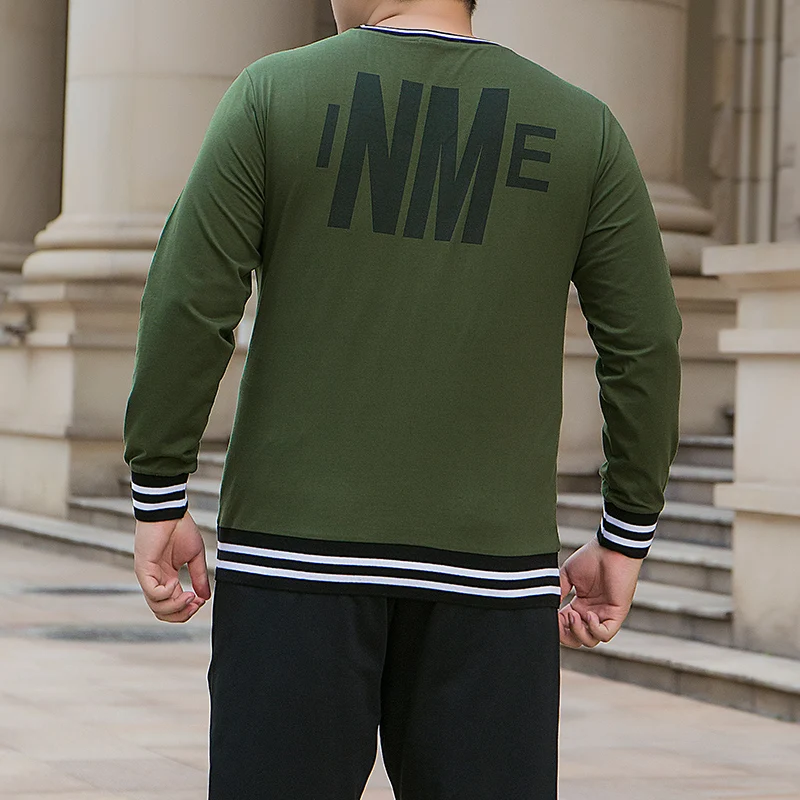 Мужская безразмерная футболка с карманами, мужская зеленая хлопковая футболка в стиле милитари, полосатая футболка с длинным рукавом, Корейская уличная одежда, мягкий пуловер, Топ