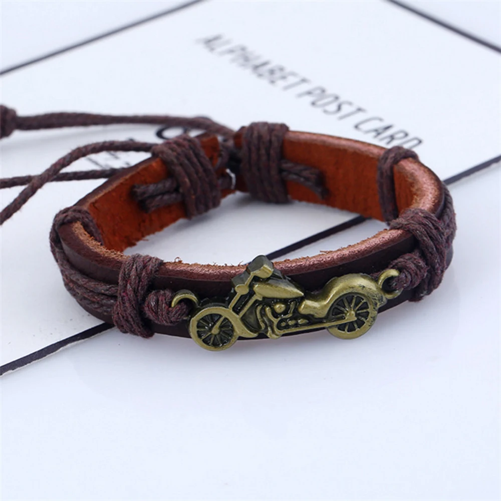 Fashion Leather Alloy Motorcycle Men Bracelets For Women Handmade Weave Female Men Bracelet Jewelry bracelet jewelry