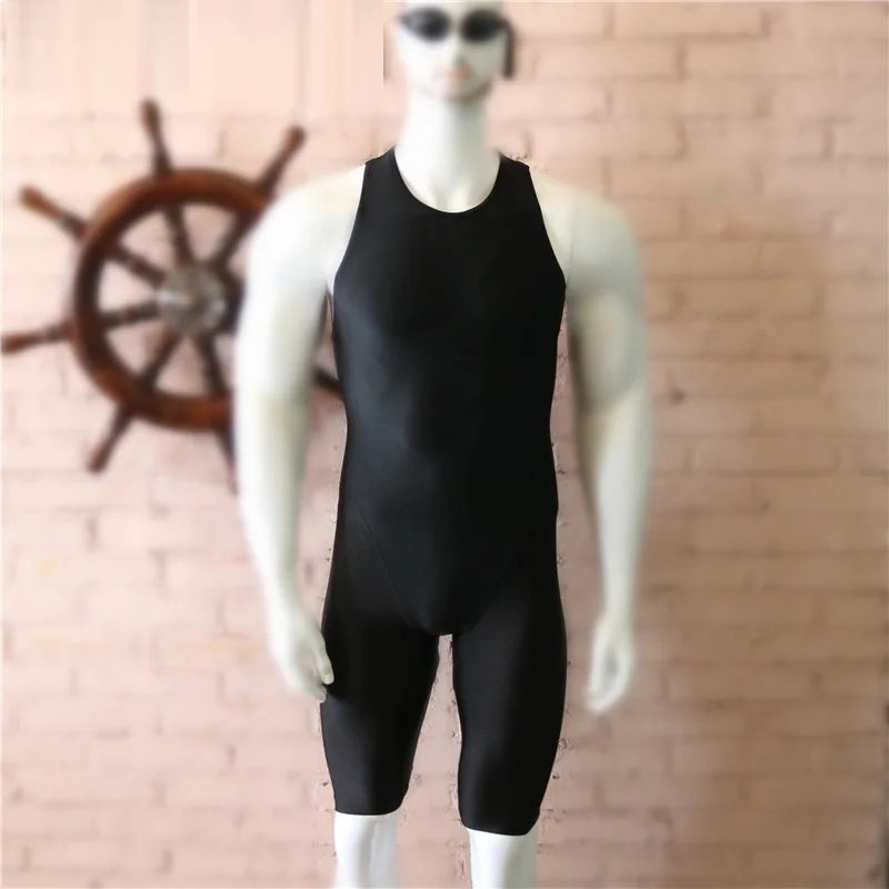 Men Sexy Leotard High Elastic Half Leg Surfing Swimsuit Slim Tight Exercise One Piece Sleeveless Stylish