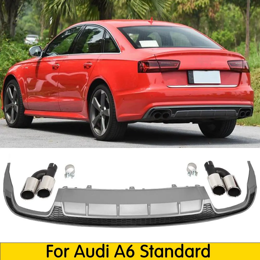 

For Audi A6 Sedan Base 4 Door Rear Bumper Diffuser With Tail Exhaust PP Material Only FIT A6 Bumper 2016 2017
