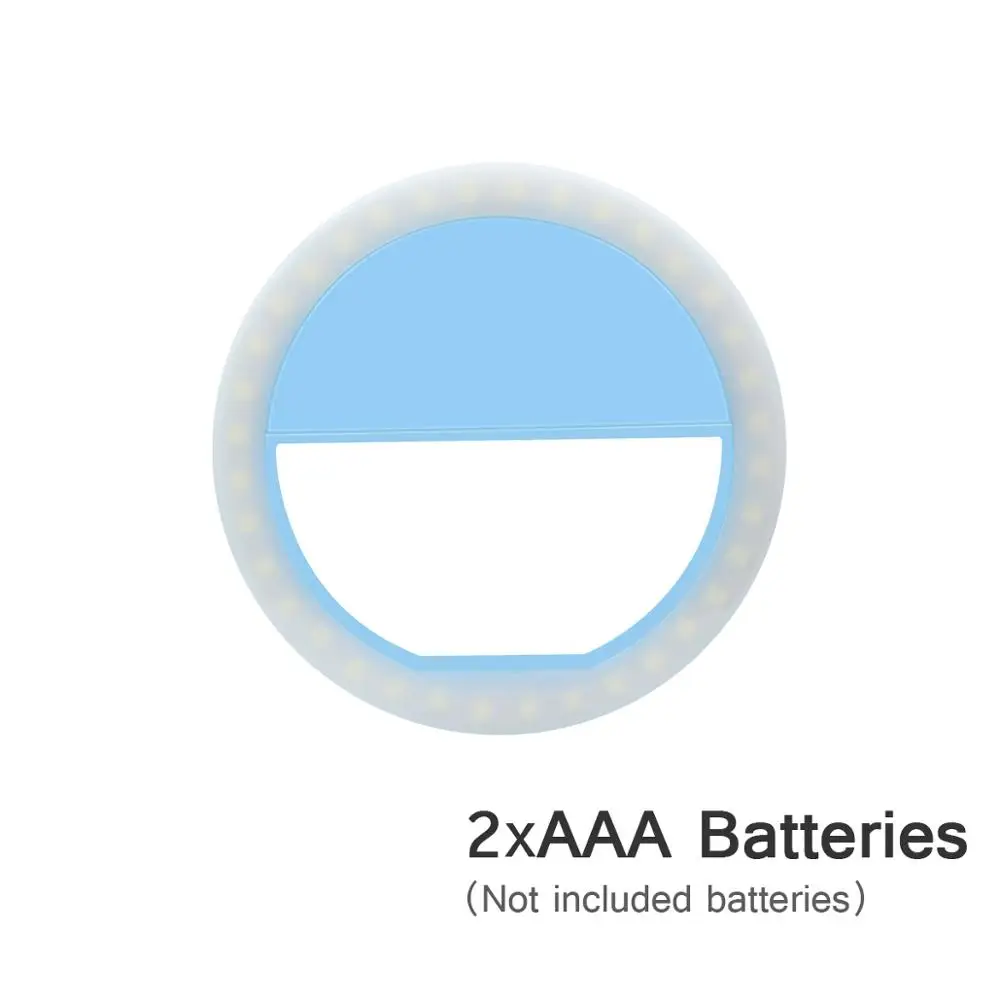 Зажим светодиодный кольцевой мобильный телефон лампа для селфи красота заполняет фото свет вспышка объектив ночник для смартфона - Цвет: Blue AA Power