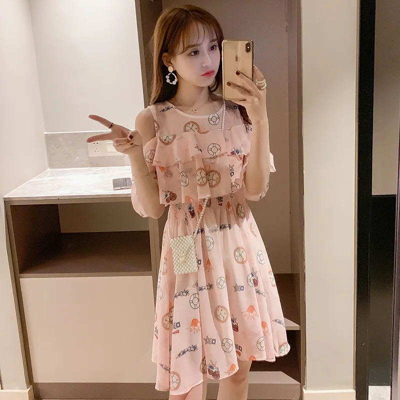 

Maternity Clothes 2019 Summer Chiffon Printed Time of Childbirth Nursing Dress