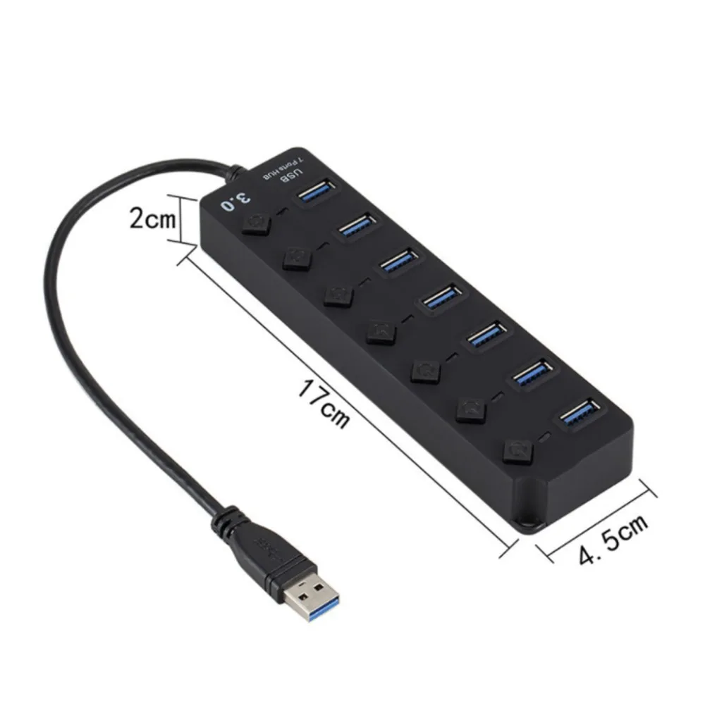 Многопортовые разветвители с 7 портами, 3,0 usb-хаб, 5 Гбит/с, высокоскоростной usb-разветвитель, Питание переменного тока с адаптером питания, аксессуары для компьютера, концентратор