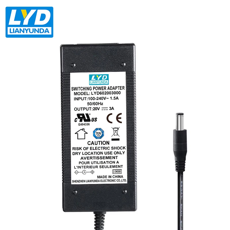 Артикул 20V 3A импульсный источник питания медицинское оборудование 60W блок питания 20v 3a адаптер питания 20v3a маршрутизатор 60W