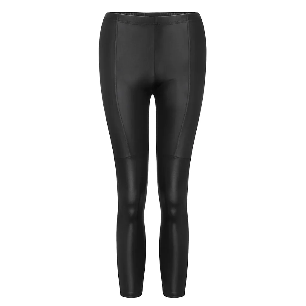 Женские длинные штаны из искусственной кожи, обтягивающие леггинсы из искусственного материала, повседневные штаны, Тонкие штаны, Осенние штаны, B05