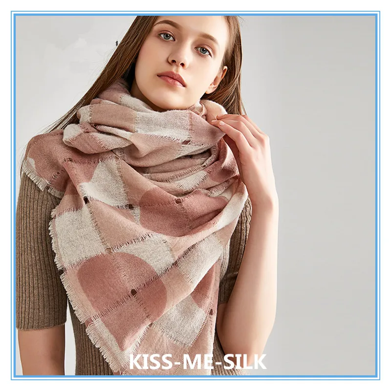 

KMS Wool hollow printed scarf shawl dual-use autumn and winter new plaid for Girl Lady Women 70*200CM/163G