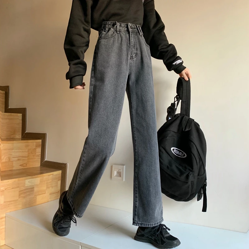 Fdfklak, высокая талия, широкие штаны, Ретро стиль, Гонконгский стиль, вареные джинсы, брюки, женские, весна, осень, джинсовые штаны, женские