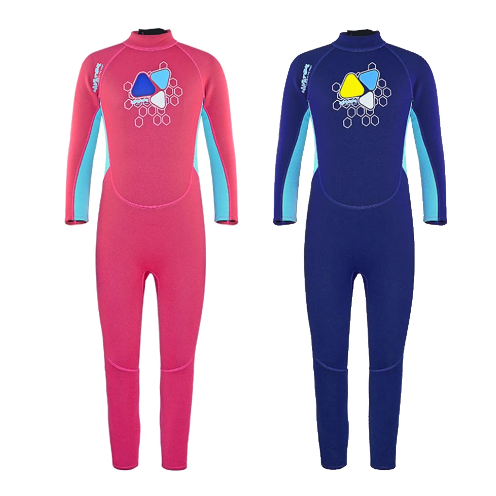 Kids Wetsuit Neoprene 2mm Long Sleeve One Piece UV Protection Swimsuit Fullbody Diving Suit for Surfing Snorkeling 