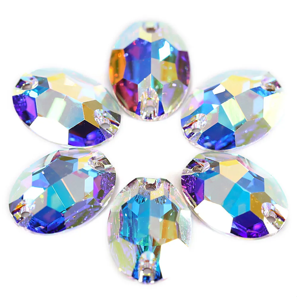 

AAAAA Quality Oval Shape Crystal Sew On Rhinestones Egg Shape White Sewing Rhinestones Jewelry Beads For Wedding Dress B3433