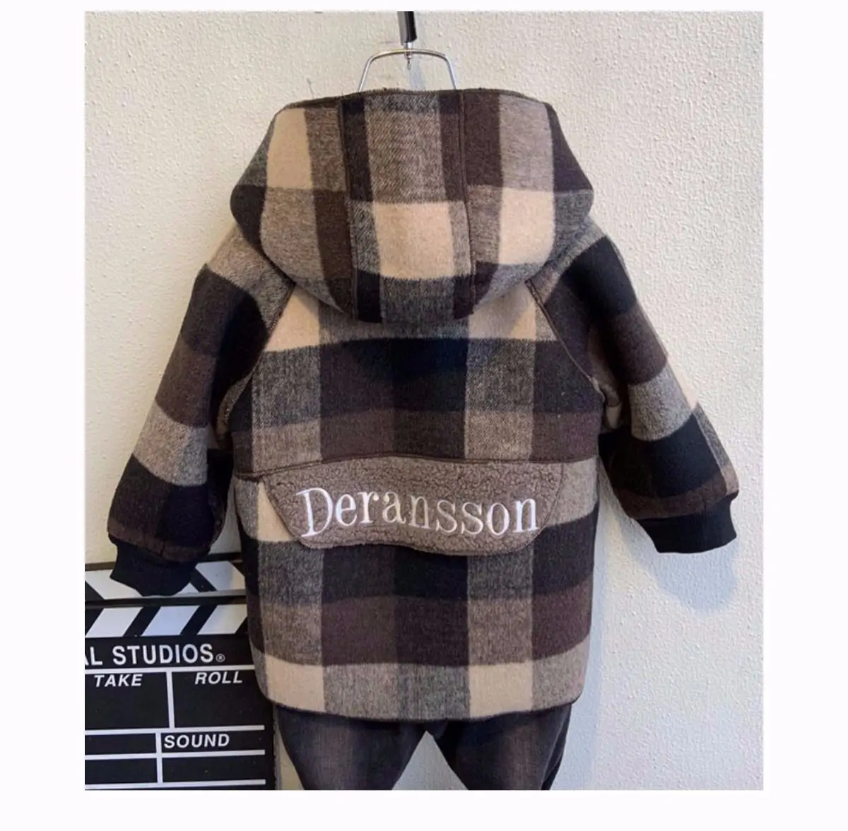 outono inverno casacos de lã para menino trench roupas infantis com capuz quente xadrez outerwear blusão bebê crianças casacos