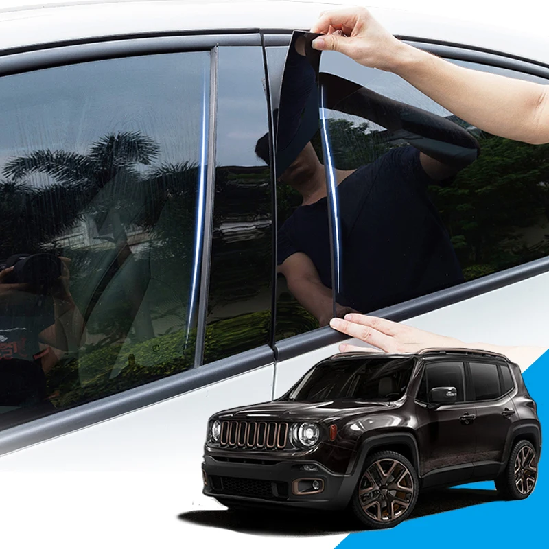 Para jeep renegado 2015 ~ 2020 estilo do carro pvc pilar janela carro guarnição adesivo médio bc coluna adesivos 2016 2017 2018 2019 8 pçs
