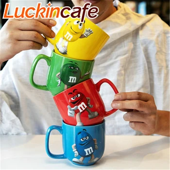 

Cute m&m Beans Coffee Mugs Tea Cups and Mugs Cartoon Cute Expression Mark Large Capacity Drinkware Christmas Gifts