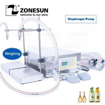 

ZONESUN ZS-DP622W Semi Automatic Weighing Filling Machine Hand Sanitizer Perfume Shampoo Double Nozzles Water Bottle Filler