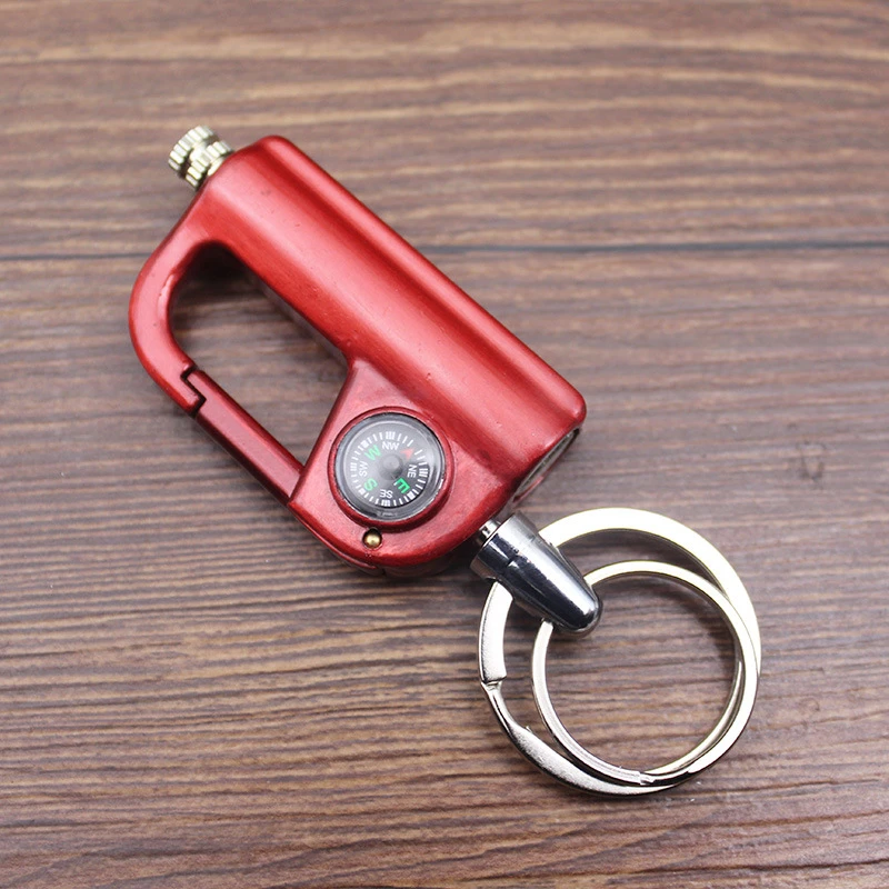 With keychain and compass Kerosene Lighter Matches Gasoline Petroleum Lighter Refillable Outdoor Gasoline Cigarette Men Gadgets - Цвет: Red