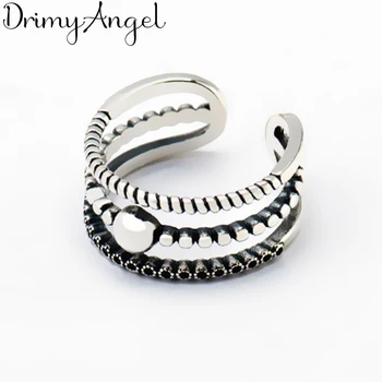 

Personality Fashion Vintage Silver Color Layer Beads Rings For Women Punk Thai Silver Resizable Rings