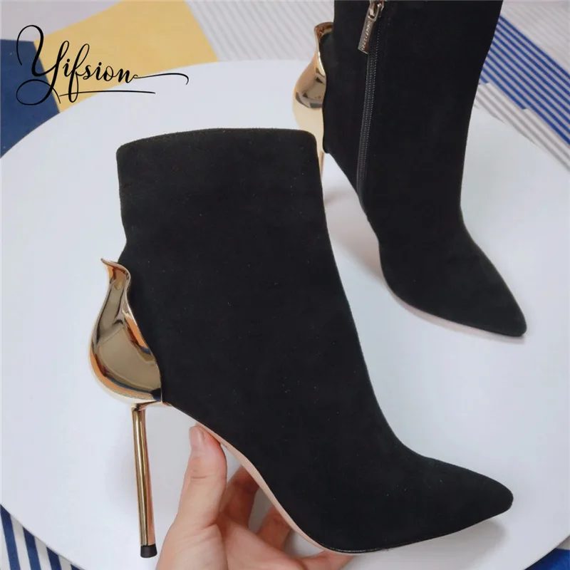 OLOME New Fashion Genuine Leather Gladiator Side Zip Women Boots Pointed Toe High Heel Women Autumn Winter Boots Shoes Woman