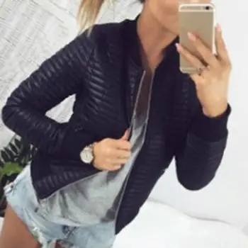 

Hot Women Winter Solid Color Stand Collar Zipper Pocket Lightweight Warm Slim Jacket