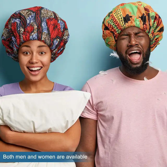 African Silk Satin Sleep Cap Elastic Wide Band Hat Adjustable Nightcap Headwear Natural Hair Curly Hair Bonnets For Girls Women 3