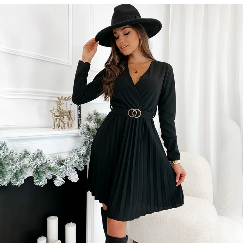 Autumn Winter Mini Black Dress Fashion 