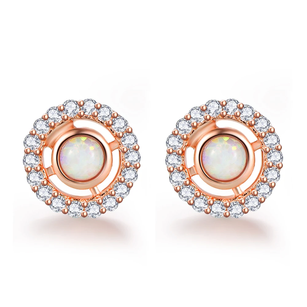 

925 Sterling Silver Round Opal Rings for Women Cubic Zirconia Rose Gold Ring Wedding Jewelry