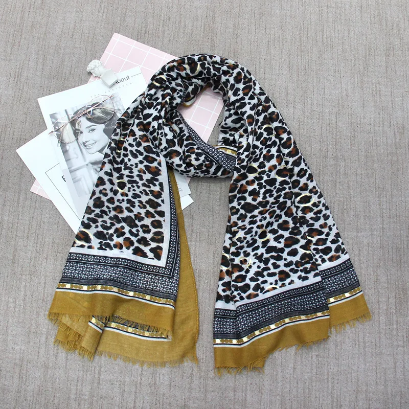 

2019 Newest Women Leopard Pattern Gold Foil Scarf 10pcs/lot