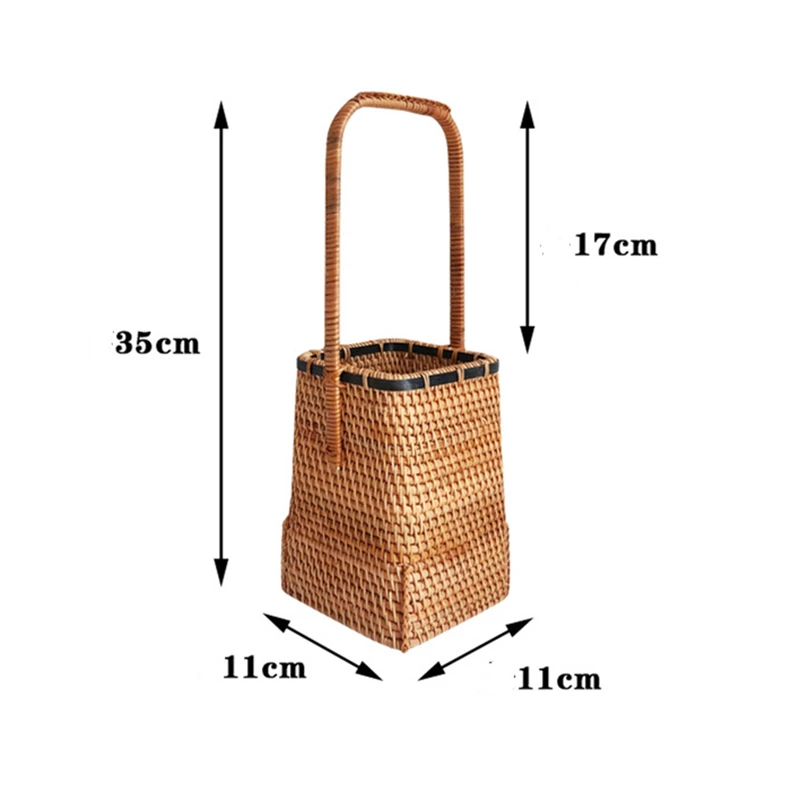 Storage Basket Hand-woven Vietnam rattan Portable handheld Sundries decorate the storage basket with flowers Home decoration