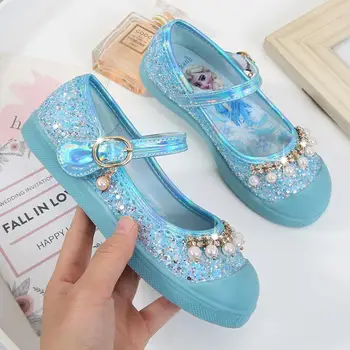 

New Princess Kids Leather Shoes For Girls Casual Glitter Children Flat Heel Girls Shoes Pink Silver sandals kids
