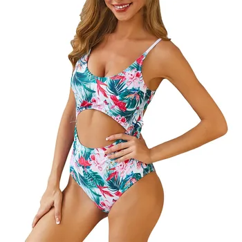 

Bikinis 2020 Women One Piece Womens High Waist Bikini Leaves Print Backless Swimsuit Swimwear Simple Fashion Swimwear