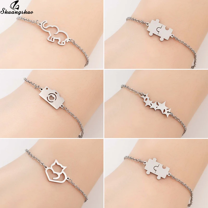

Shuangshuo Cute Stainless Steel Animal Bracelets for Women Fashion Jewelry Elephant Charm Bracelets Femme Engagement Gifts