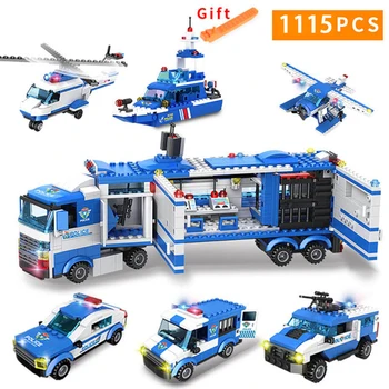 

1115 pcs City Police Station SWAT Building Blocks Car Helicopter City House Truck Blocks Creative Bricks Toys For Children Boys