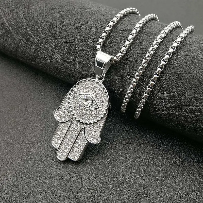 

POTCET Neutral Stainless Steel Hand of Fatima Titanium Pendant Necklace Geometric Fashion Hip Hop Party Jewelry