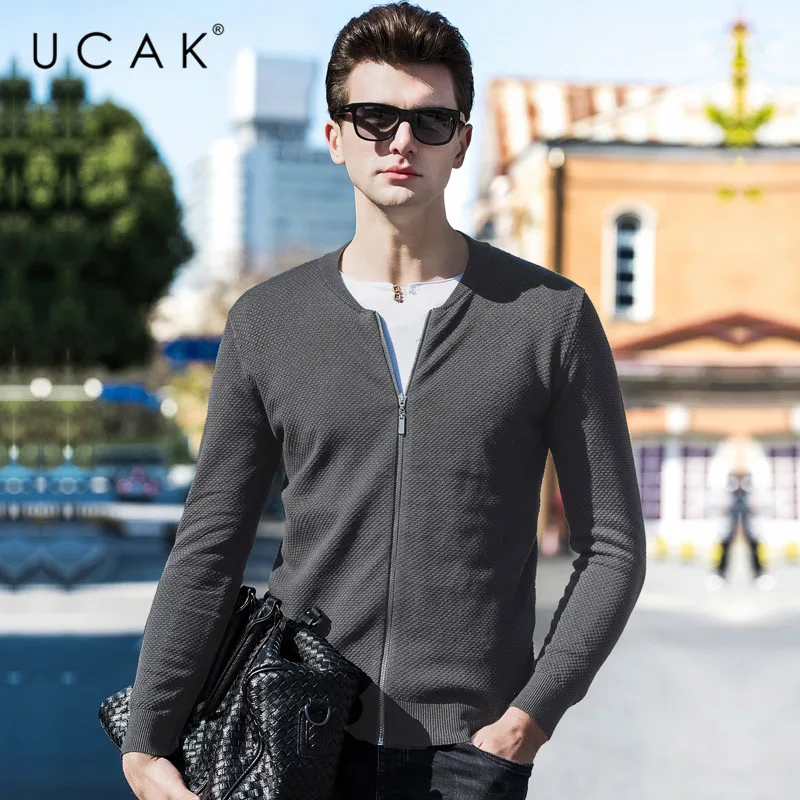 Popular UCAK Brand Sweater Men Autumn Winter Cardigan Men Clothes 2019 Fashion Casual Zipper Coat Men Knitted Cotton Wool Knitwear U1020