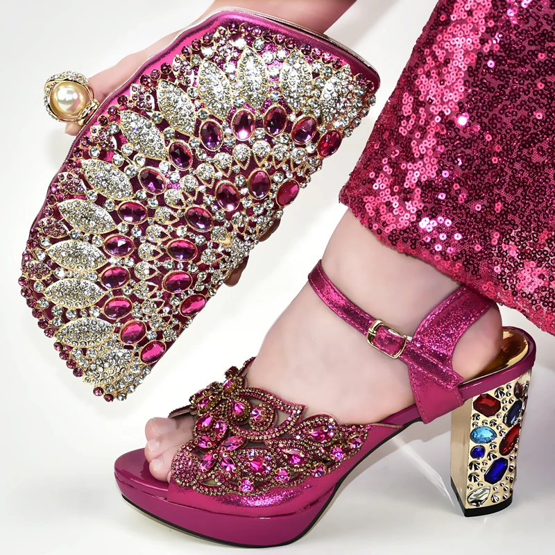 Комплект из обуви и сумки в африканском стиле; Модный комплект: итальянская Для женщин свадебные женские туфли-лодочки с сумочкой в итальянском стиле Дамская обувь и подходящая Сумочка в комплекте; - Цвет: Fuchsia