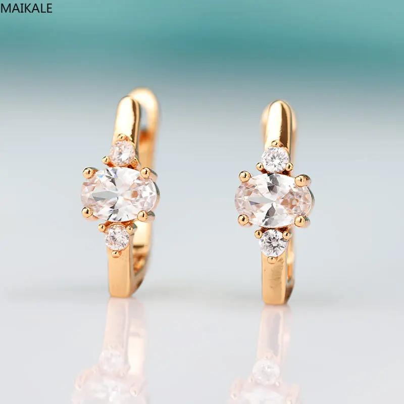 Женские овальные серьги гвоздики MAIKALE медные золотые с кубическим цирконием