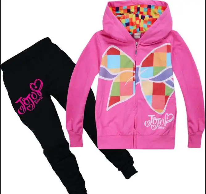 

Jojo Siwa Printed Outfit Sets Style zipper hoodies for Girls Teenage Sports Suits Baby Girls hooded Tee Shirts + Trousers 2pcs