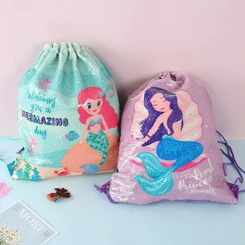 

Unicorn Sequins Drawstring Backpack Girls Double Rope Cartoon Drawstring Women Organizer Bag Travel Storage Package