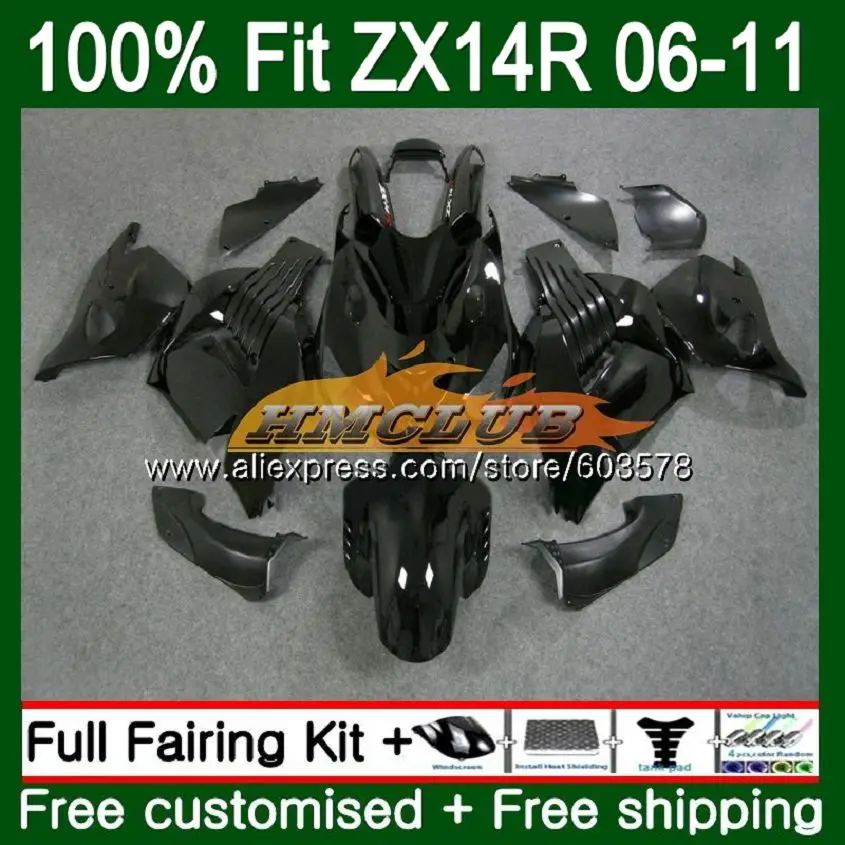 No. 1 Инъекции для KAWASAKI ZZR1400 ZX14R 06 07 08 09 10 11 113CL. 1 черный глянец ZX 14R ZX-14R 2006 2007 2008 2009 2010 2011 обтекатель - Цвет: No. 1