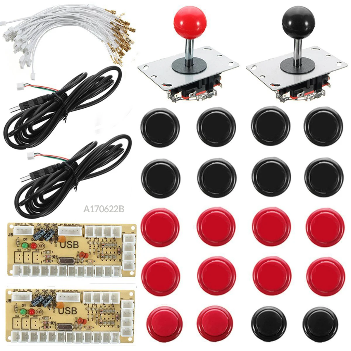 2 игрока zero Delay для аркадной игры джойстик DIY Kit 2 светодиодный USB энкодер+ 2 джойстика+ 20 кнопок+ 28 кабелей для Raspberry Pi