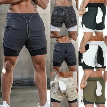 

2020 Summer Mens Casual Shorts Gym Training Shorts Drawstring Camo Shorts Workout Sports Fitness Men Lined Running Shorts