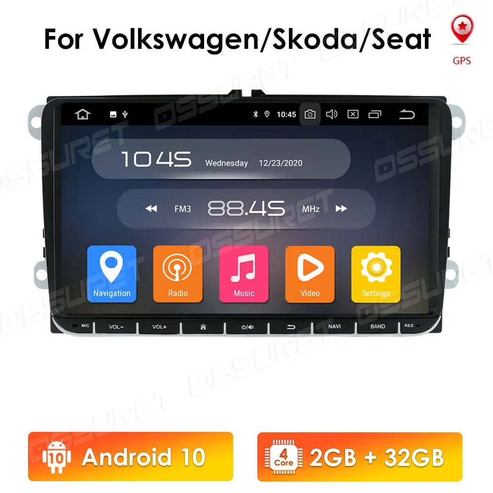 DSP четырехъядерный шнур Android 10 2G RAM автомобильный без DVD плеера GPS навигация для VW