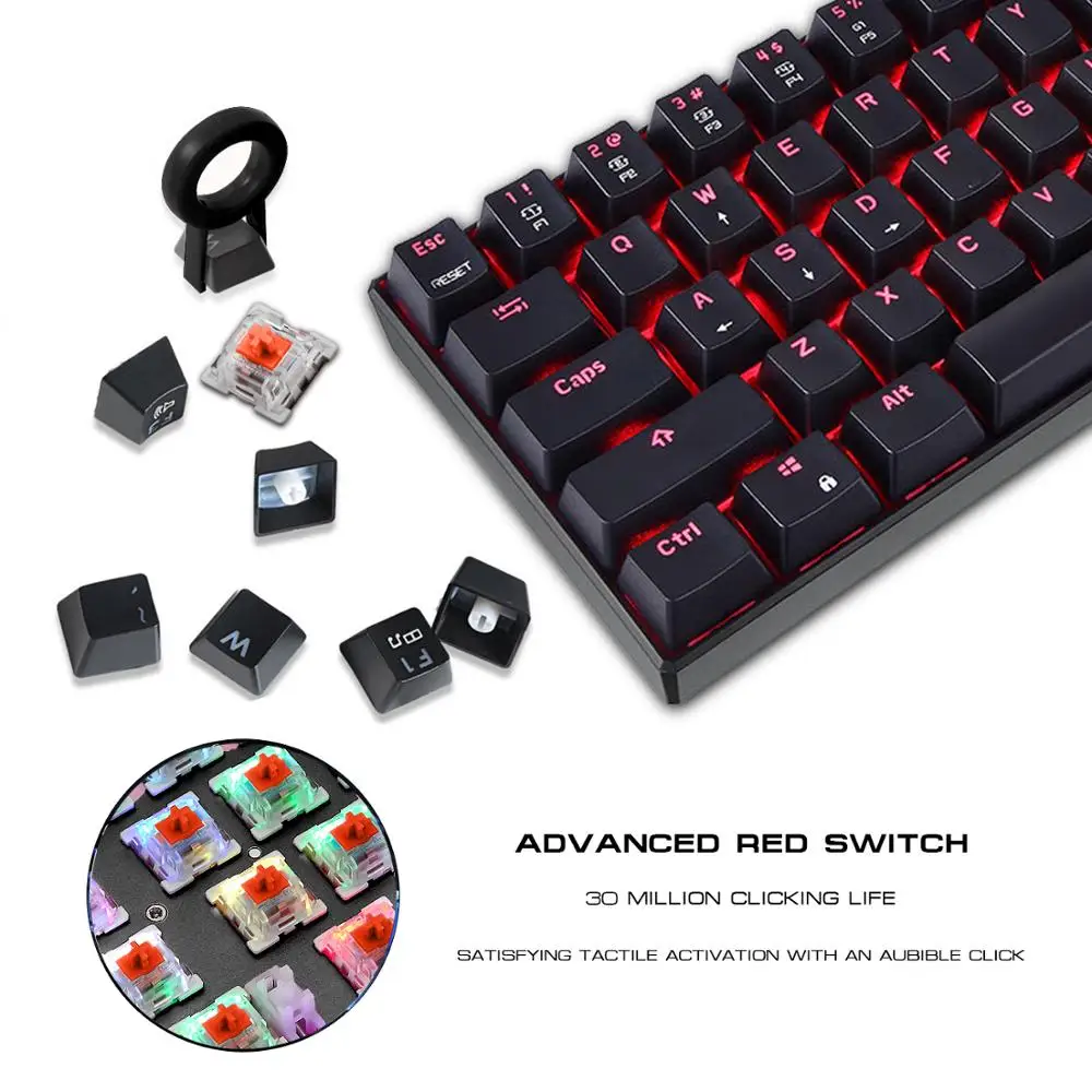 Motospeed CK61 игровая механическая клавиатура Английский красный переключатель