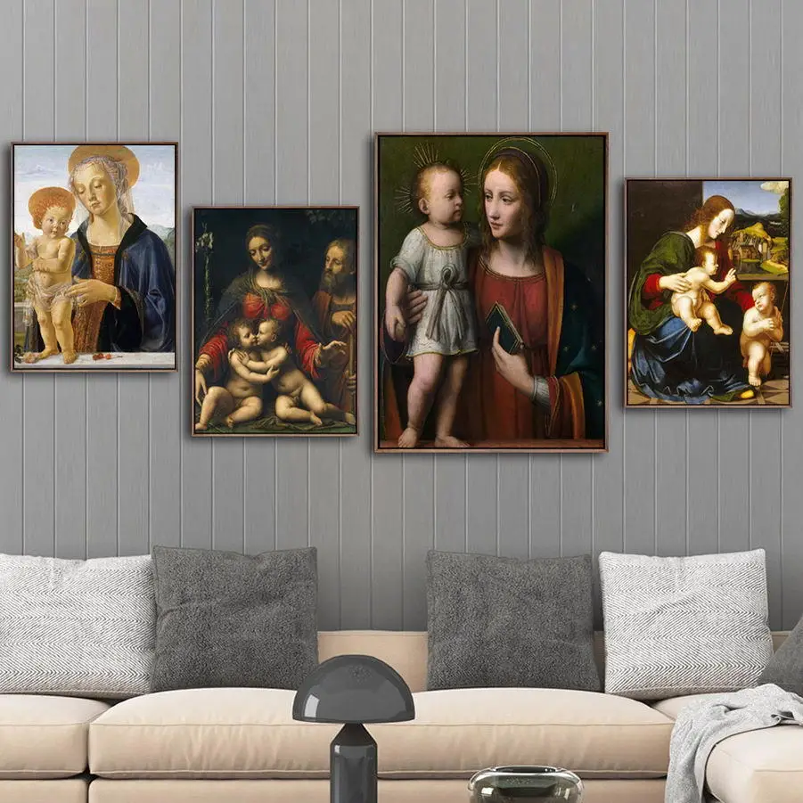 

Italy Giclee Print Painting Core Customizable Da Vinci Virgin And Child European Style Figure Retro Hanging Painting Mural